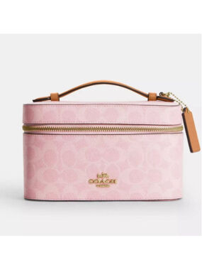 NEW Authentic Coach Cosmetic Case in Powder Pink Signature Canvas NWT
